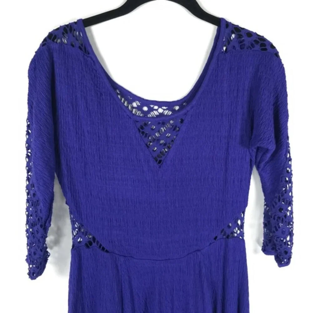NEW FREE PEOPLE “To The Point”‎ VIOLET MINI Dress w/Crochet Inset F017Z898 Sz XS